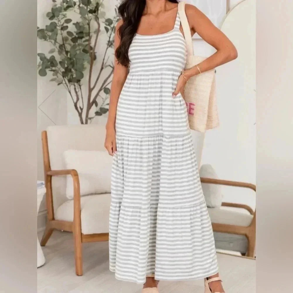 Pink Lily White Striped Maxi Dress